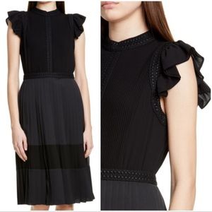 Ted Baker London Averele Pleat & Ruffle Dress Sz 1